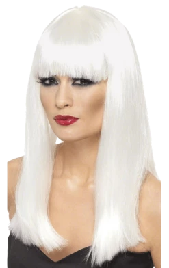 Smiffys Long White Wig With Fringe Halloween