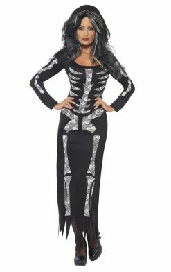 Smiffys Womens Skeleton Maxi Dress Costume Costumes Under £20