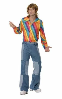 Smiffys Mens 70s Rainbow Coloured Shirt Costumes Under £20