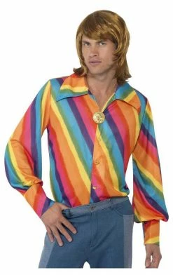 Smiffys Mens 70s Rainbow Coloured Shirt Costumes Under £20