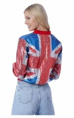 Generic Womens Union Jack Sequin Bomber Jacket Around The World