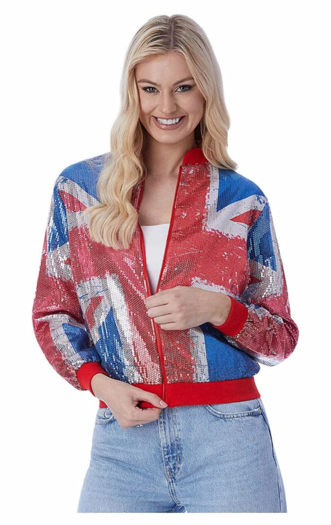 Top 10 👍 Generic 👩 Womens Union Jack Sequin Bomber Jacket Around The World ✨ 1 Generic Womens Union Jack Sequin Bomber Jacket Around The World