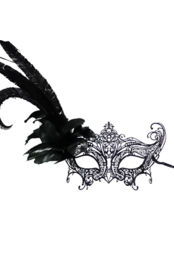 Generic Masquerade Ball Black Metal Feather Facepiece