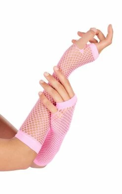 Generic Raves Neon Pink Fishnet Gloves